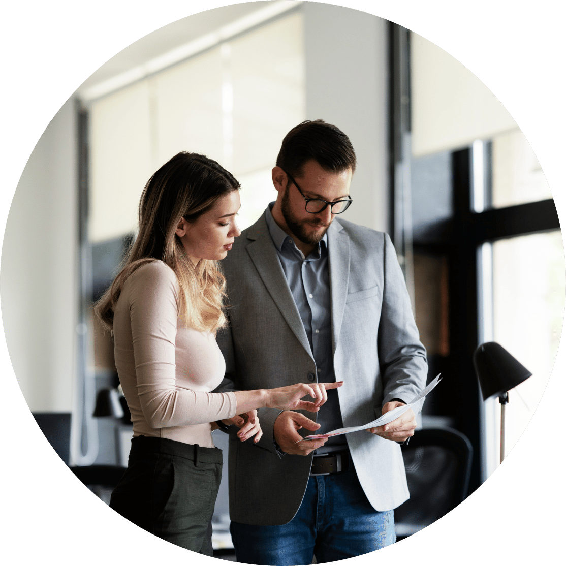 To coworkers reviewing a document