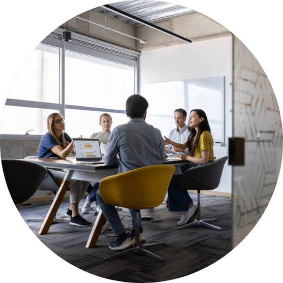 Group of coworkers in an office meeting
