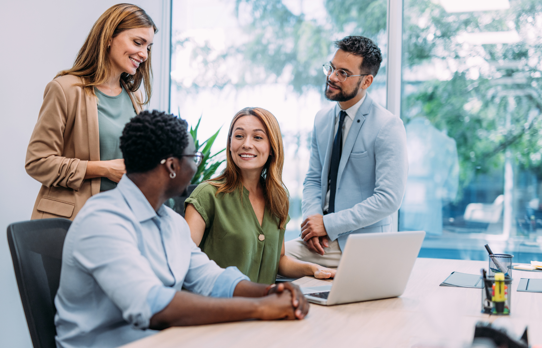 Group of coworkers in a discussion