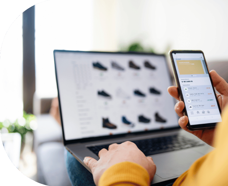 Person shopping online for shoes