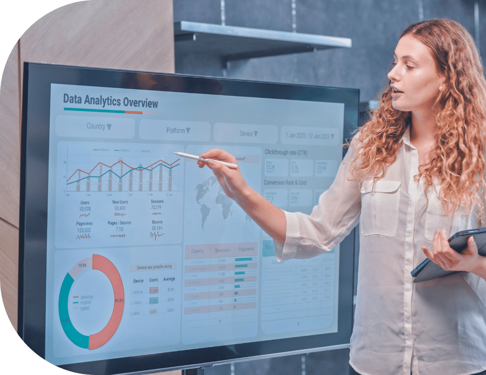 Woman giving an analytics presentation