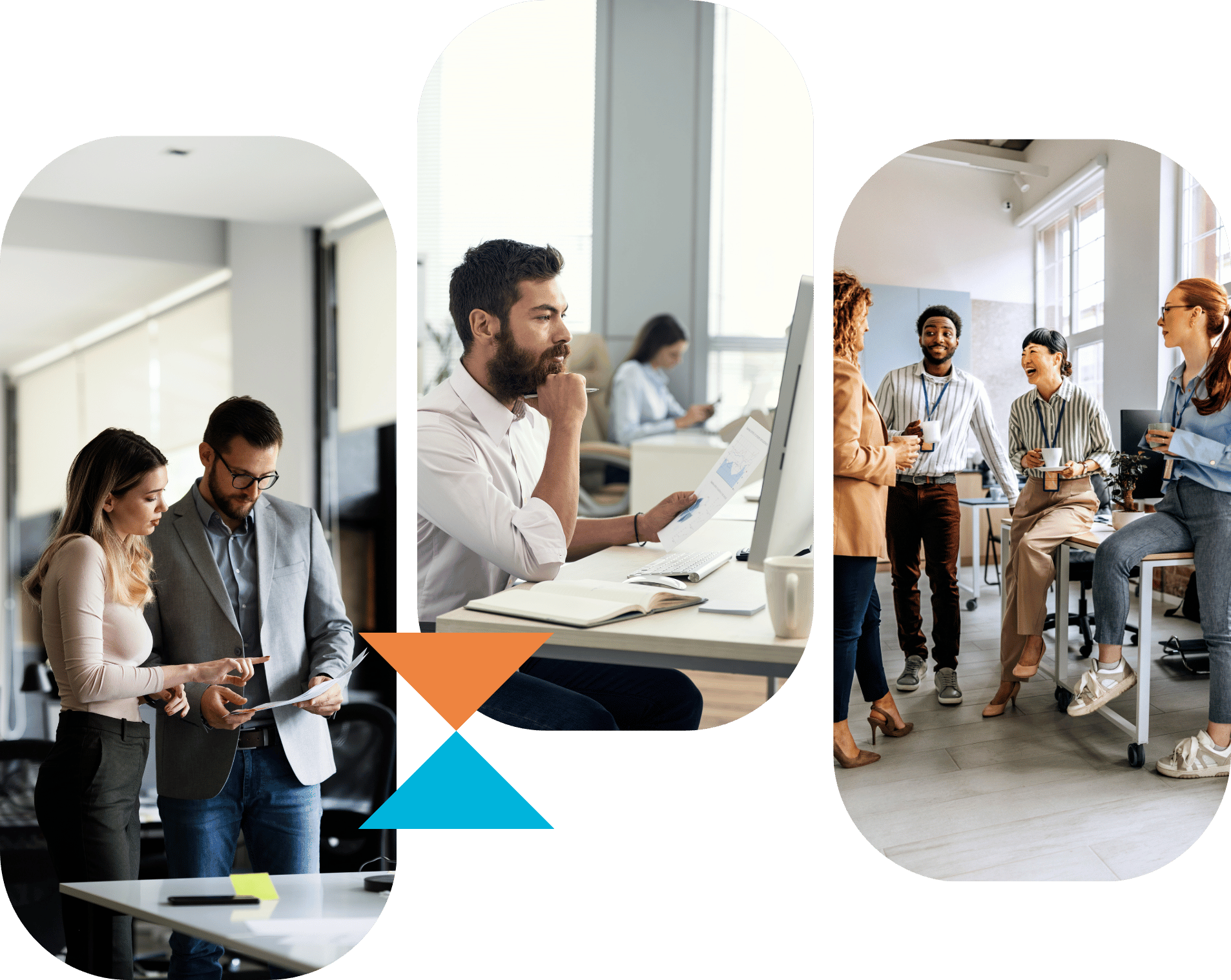 Three pillar image showing workplace collaboration