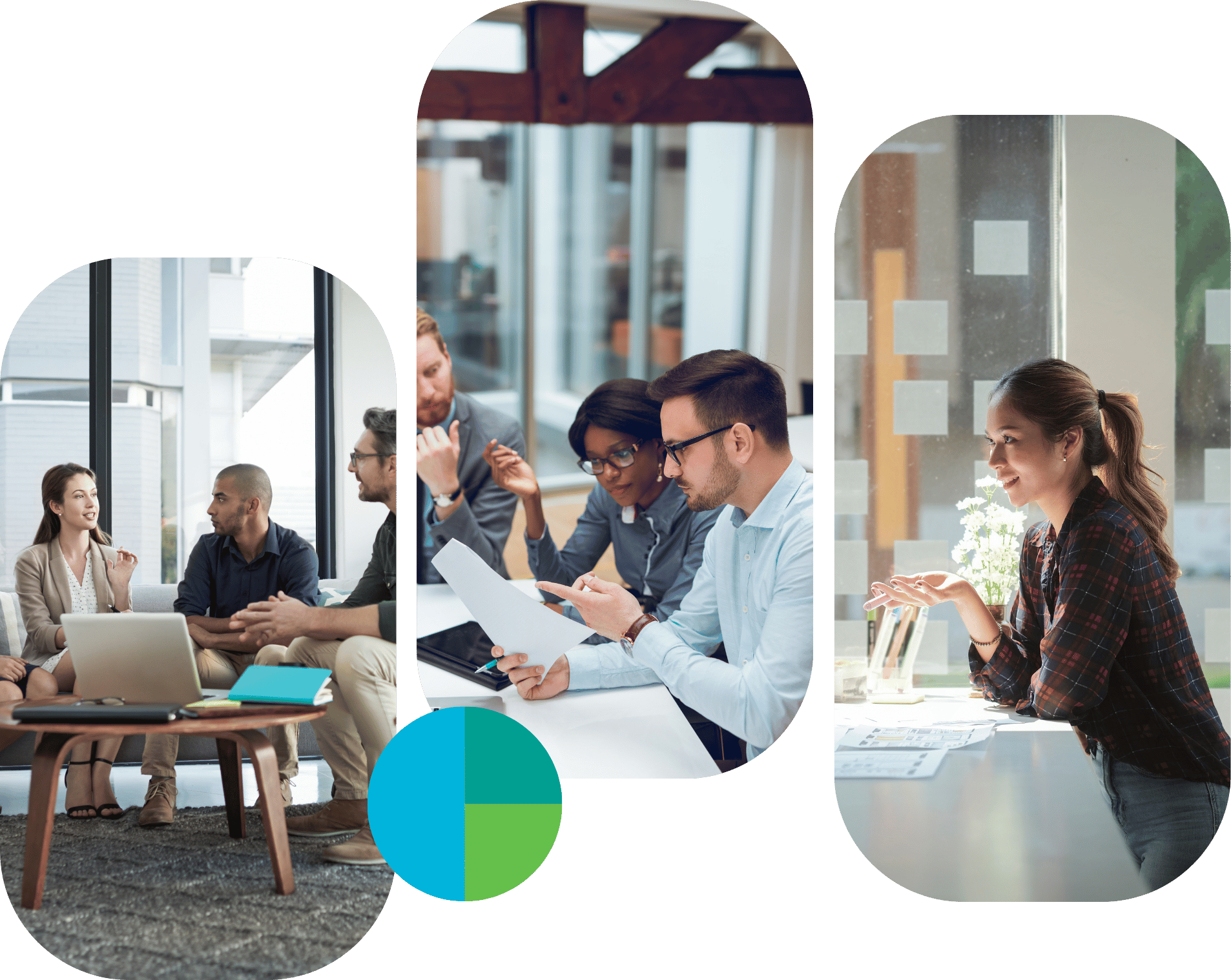 Three panels with office images