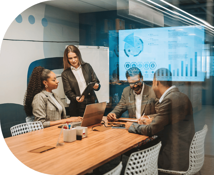 Four coworkers in a meeting