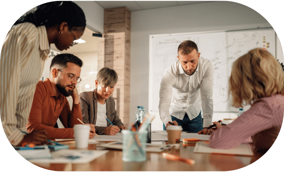 Five coworkers in a working meeting