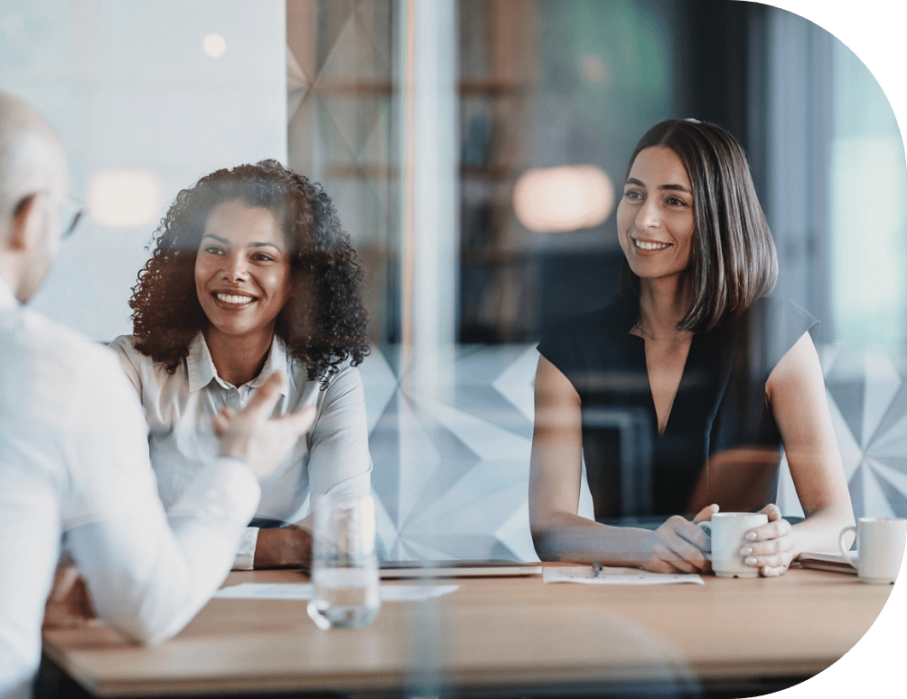 Three coworkers in a meeting