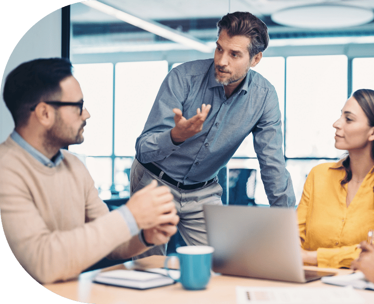 Three coworkers in a meeting