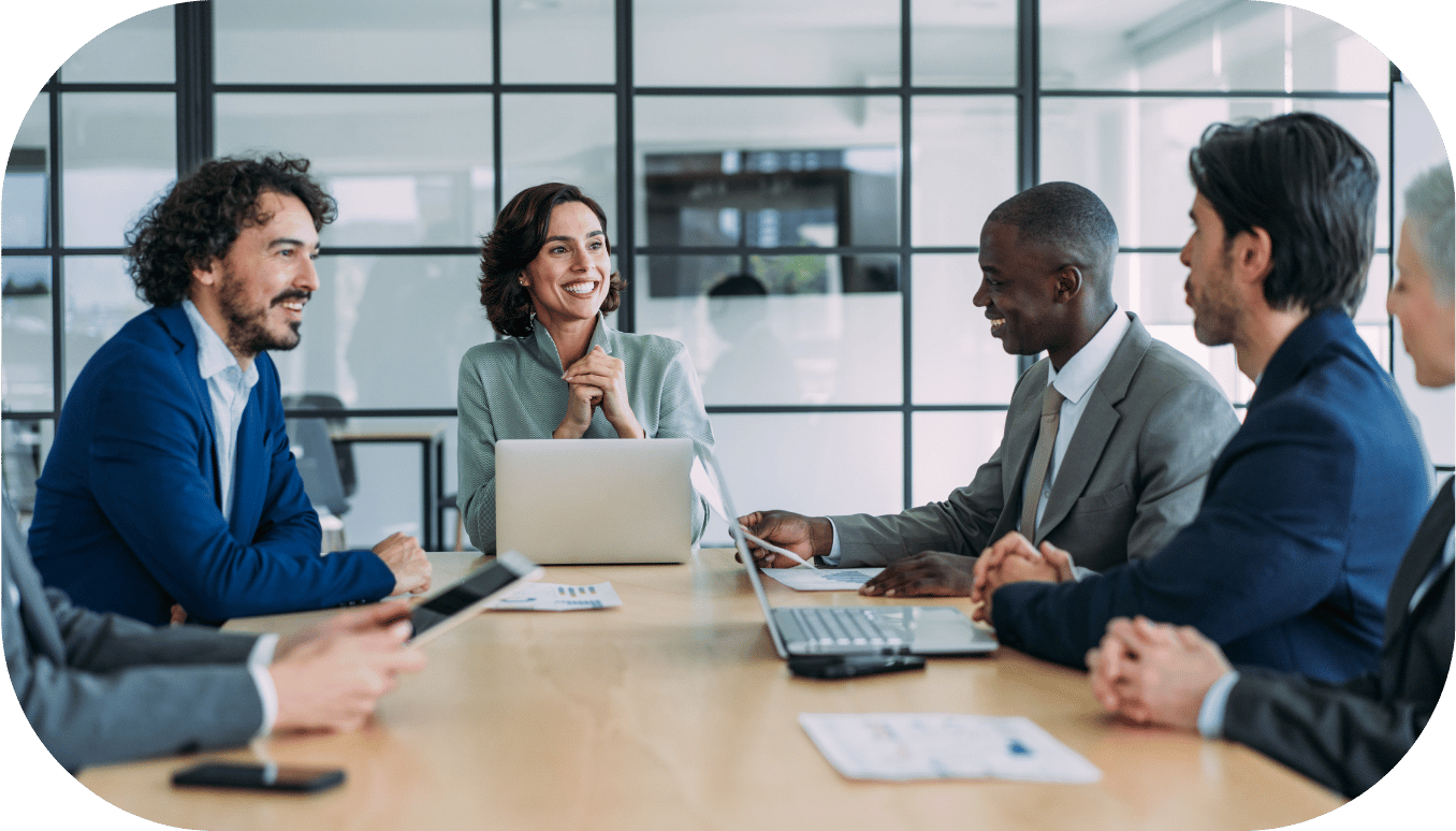 Five coworkers in a meeting