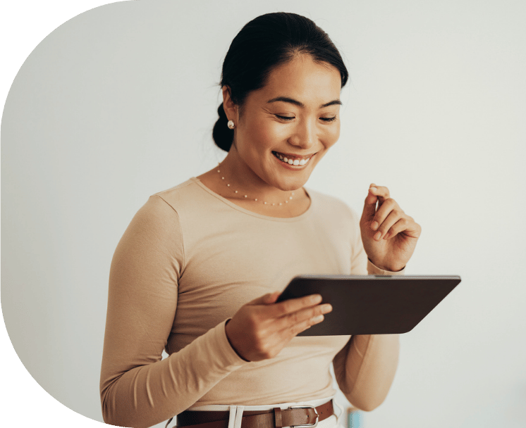 A professional woman on a tablet