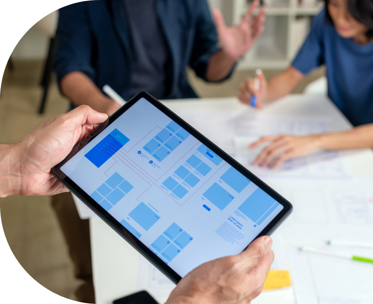 A tablet with a user experience flow