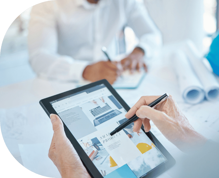 Scrolling through a website on a tablet